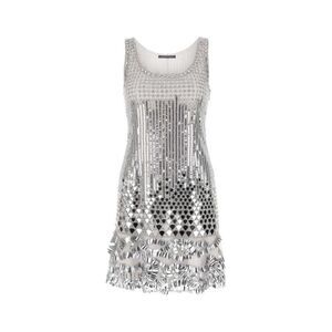 ALBERTA FERRETI Embellished Mini Dress with Fringe Hem Women SILVER Dresses